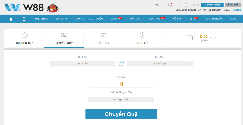 chuyển quỹ W88