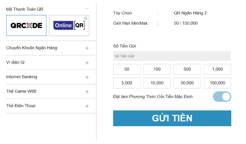 Giao dịch bằng mã QR W88